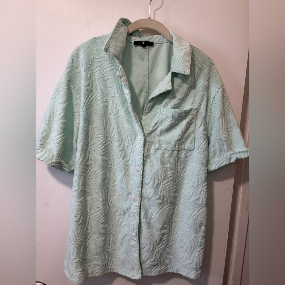 7 Seven For All Mankind Beach Summer Set Terry Cloth Shirt Shorts 2 Piece Size M - Picture 2 of 11